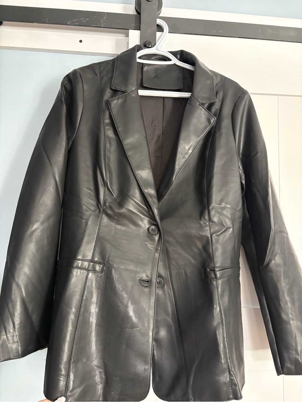 Women's Black Faux Leather Blazer